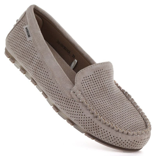 Women's moccasins, suede shoes, khaki, Potocki 09301 Potocki