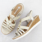 Women's wedge sandals with elastic bands, gold, Remonte R6264-91 Footwear Your Sports Performance