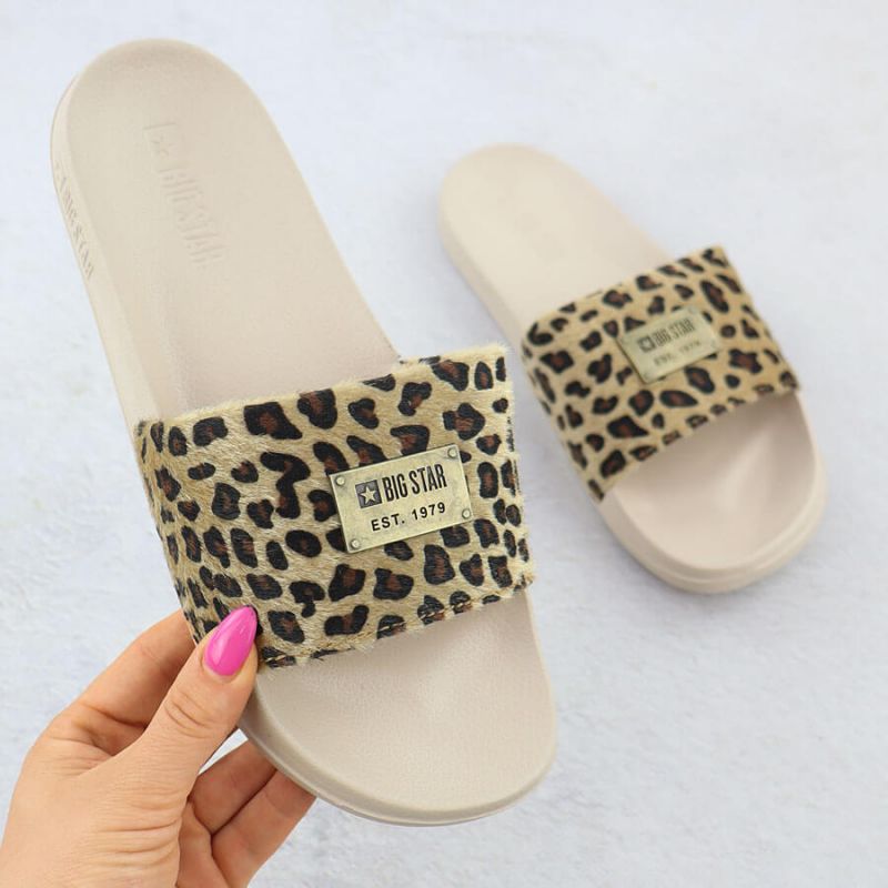 Women's leopard print beach flip-flops for the pool, beige SS274715 Footwear Your Sports Performance