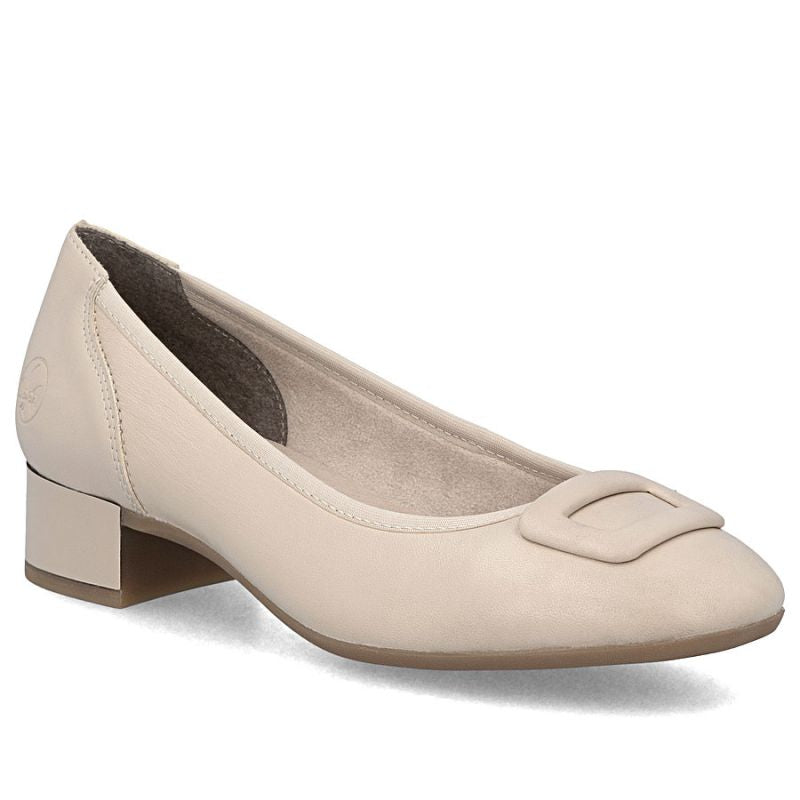 Women's leather pumps with low heels, beige, Rieker 43453-62 To be categorized Your Sports Performance