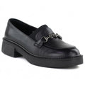Women's leather lords moccasins with thick soles, black Vinceza 39985 Vinceza