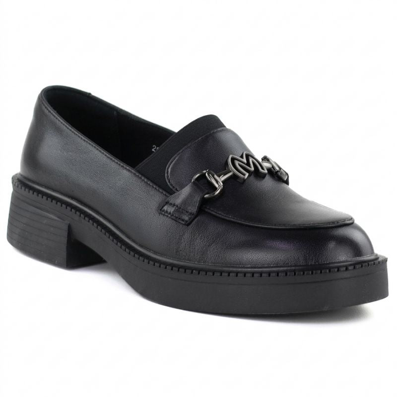 Women's leather lords moccasins with thick soles, black Vinceza 39985 Vinceza