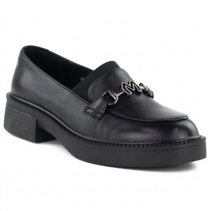 Women's leather lords moccasins with thick soles, black Vinceza 39985 Vinceza