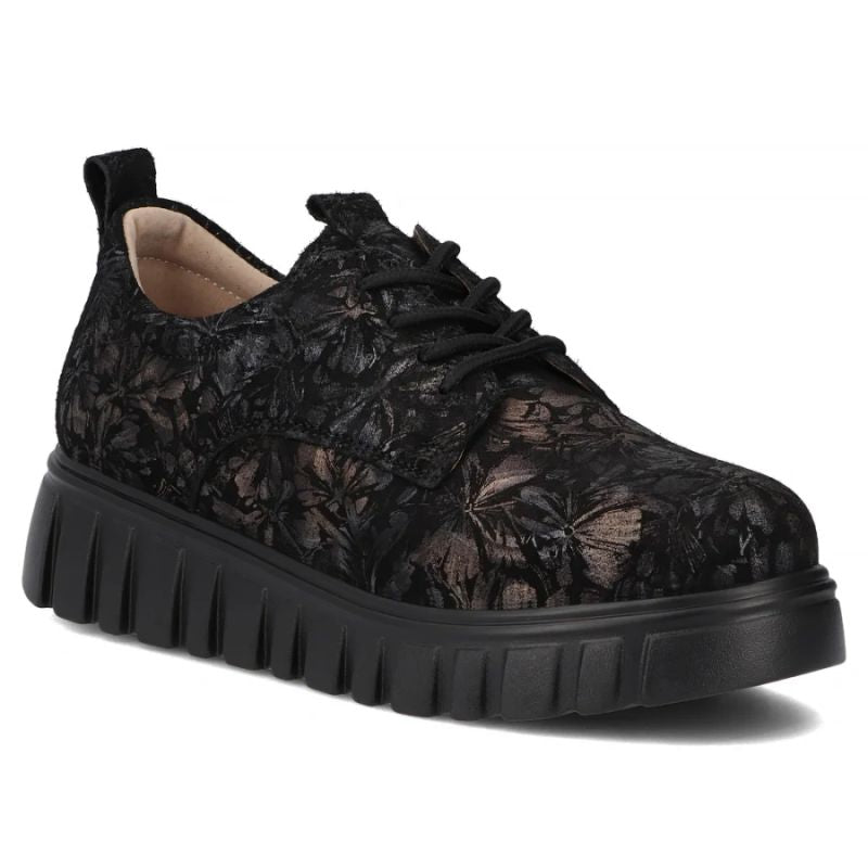 Filippo Black Floral Leather Platform Shoes DP6846 Filippo