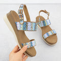 Women's wedge sandals, blue braided, Potocki 45302 Footwear Your Sports Performance