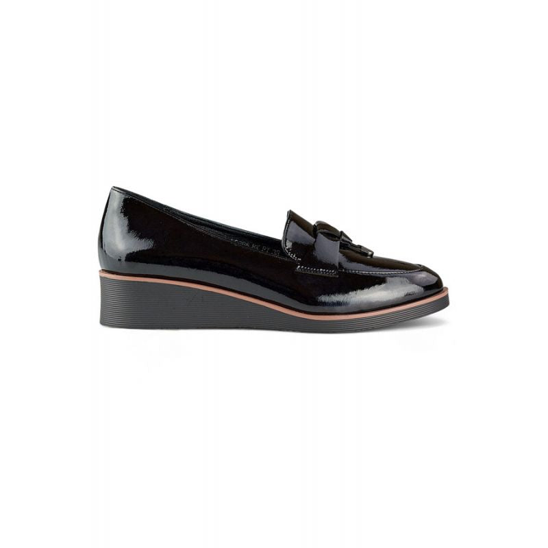 Women's patent leather wedge shoes, black 24-58266B Footwear Your Sports Performance