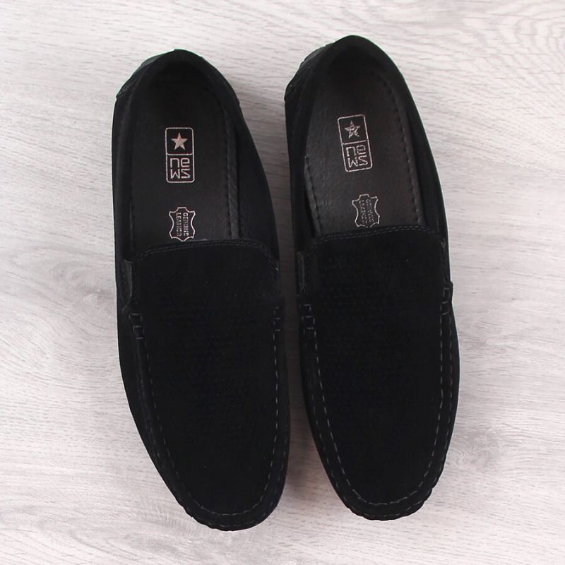 Men's Suede Slip-On Loafers with Openwork Black News 4873 Footwear Your Sports Performance