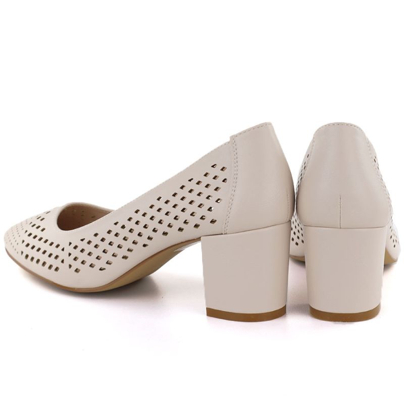 Beige openwork pumps with a block heel, Sergio Leone PB848 LEONE