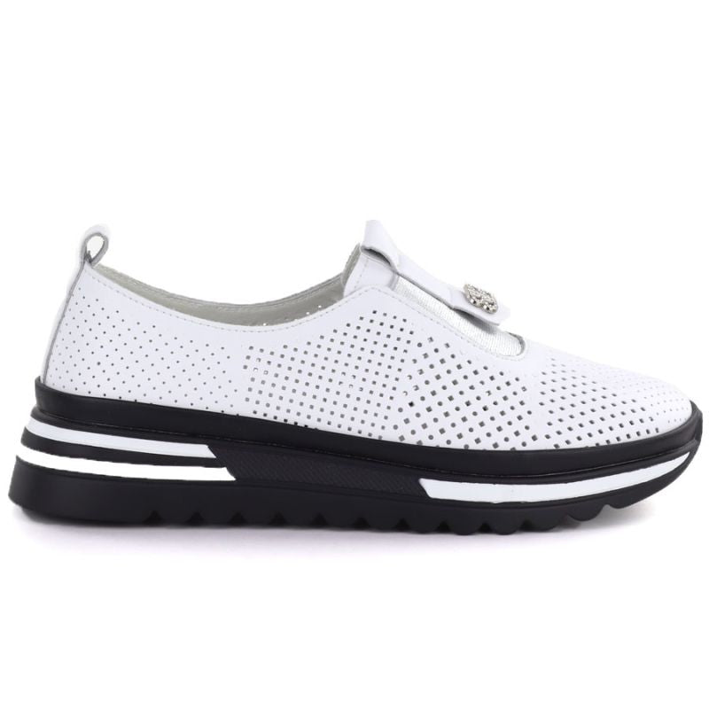 Women's leather openwork platform shoes, white, S.Barski 7092 S.Barski