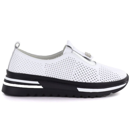 Women's leather openwork platform shoes, white, S.Barski 7092 S.Barski