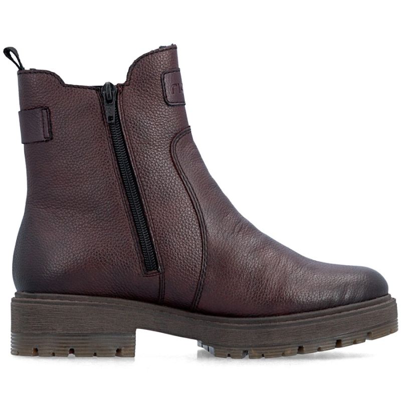 Women’s Leather Chelsea Ankle Boots, Insulated, Burgundy Rieker 75860-35