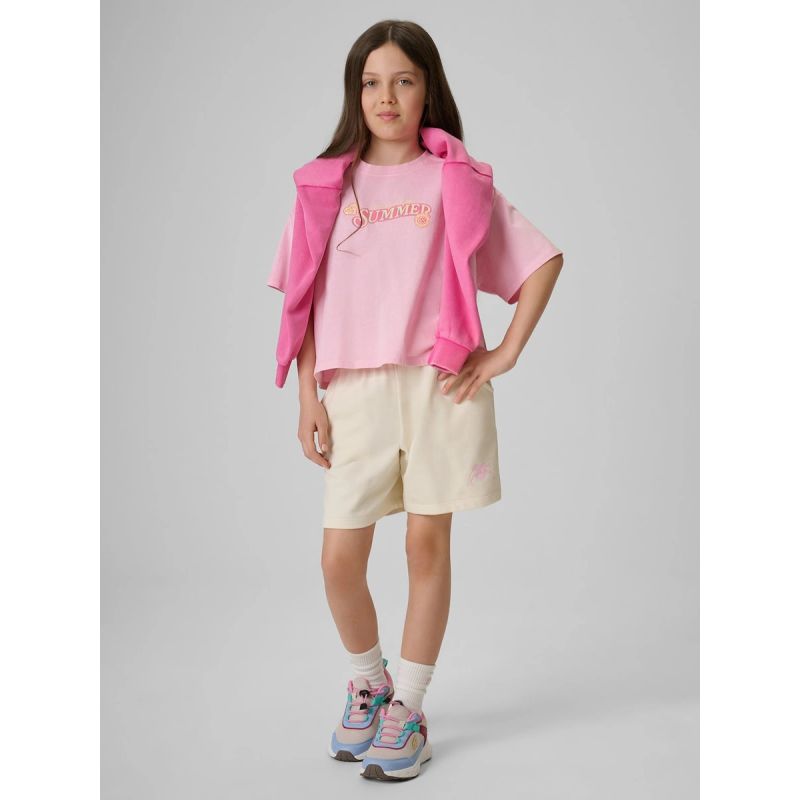 Girls' boxy T-shirt with print 4F 4FJRAW26TTSHF4324-056S