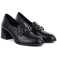 Women's leather lords shoes with heels, black, Vinceza 18116 Vinceza