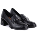 Women's leather lords shoes with heels, black, Vinceza 18116 Vinceza