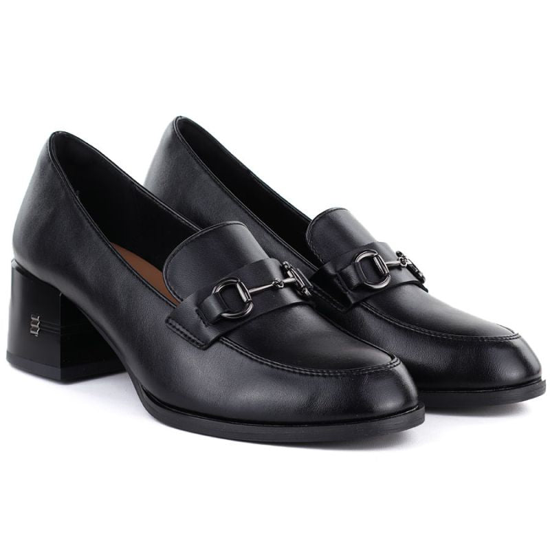 Women's leather lords shoes with heels, black, Vinceza 18116 Vinceza
