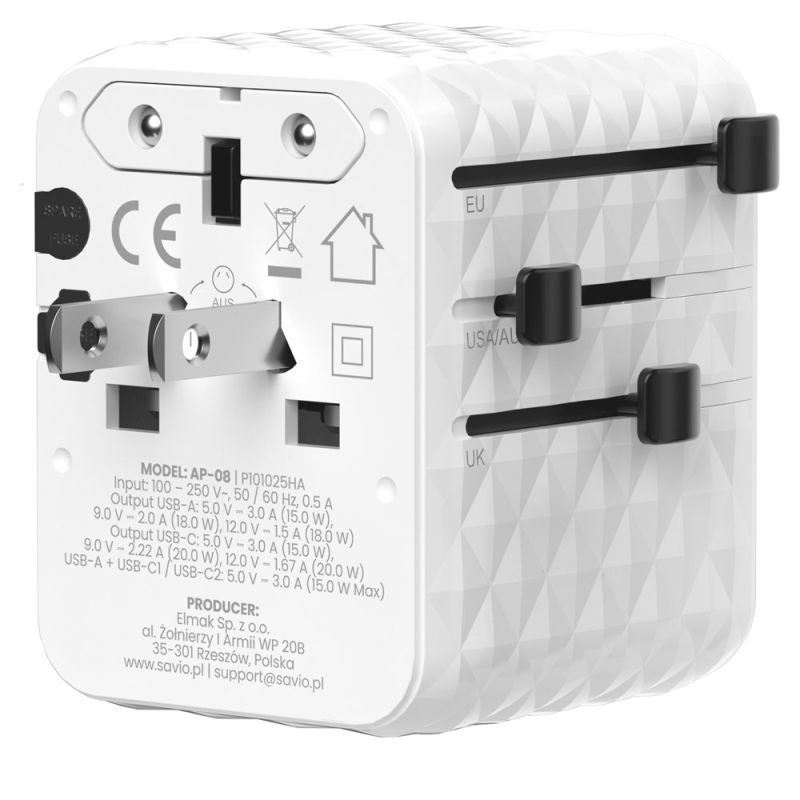 SAVIO UNIVERSAL TRAVEL ADAPTER 20W AP-08 Kable i adaptery/Adaptery, przejściówki Your Sports Performance
