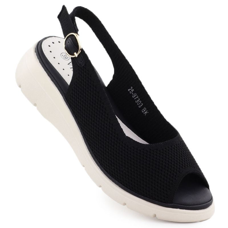 Women's black textile wedge sandals Vinceza 97303 Footwear Your Sports Performance