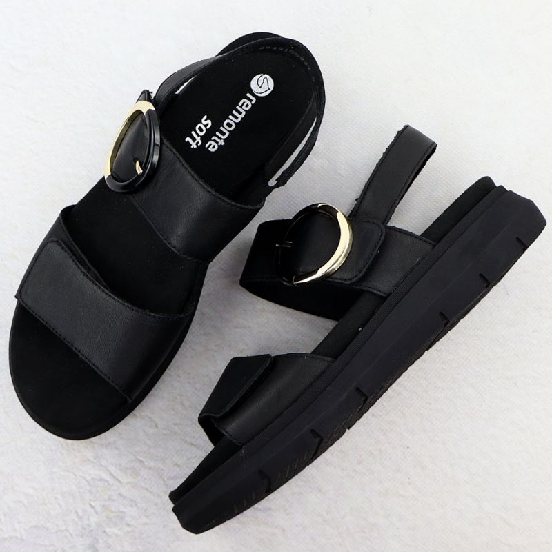 Women's leather wedge sandals black Remonte D2K50-00 Footwear Your Sports Performance