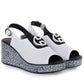 Women's leather wedge sandals with openwork white S.Barski 7014 S.Barski