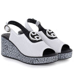 Women's leather wedge sandals with openwork white S.Barski 7014 S.Barski