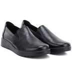Women's leather slip-on wedge shoes, black, Potocki JE19505