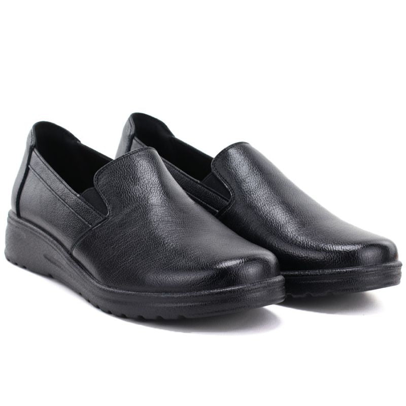 Women's leather slip-on wedge shoes, black, Potocki JE19505