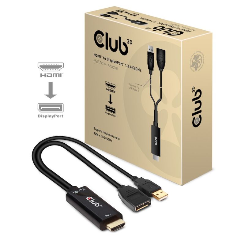 CLUB3D HDMI 2.0 TO DISPLAYPORT 1.2 4K60HZ HDR M/F ACTIVE ADAPTER Black Kable i adaptery/Adaptery, przejściówki Your Sports Performance