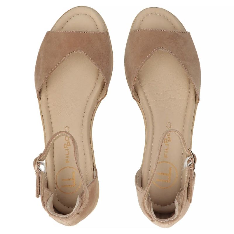 Filippo DS7635 Women's Taupe Leather Wedge Sandals Filippo