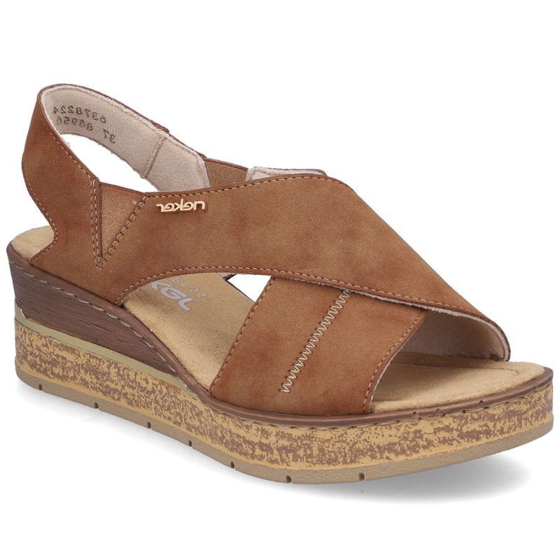 Comfortable women's wedge sandals, brown, Rieker 63782-24 Rieker