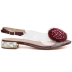 Women’s Transparent Embellished Sandals, Burgundy D&A MR62-9072