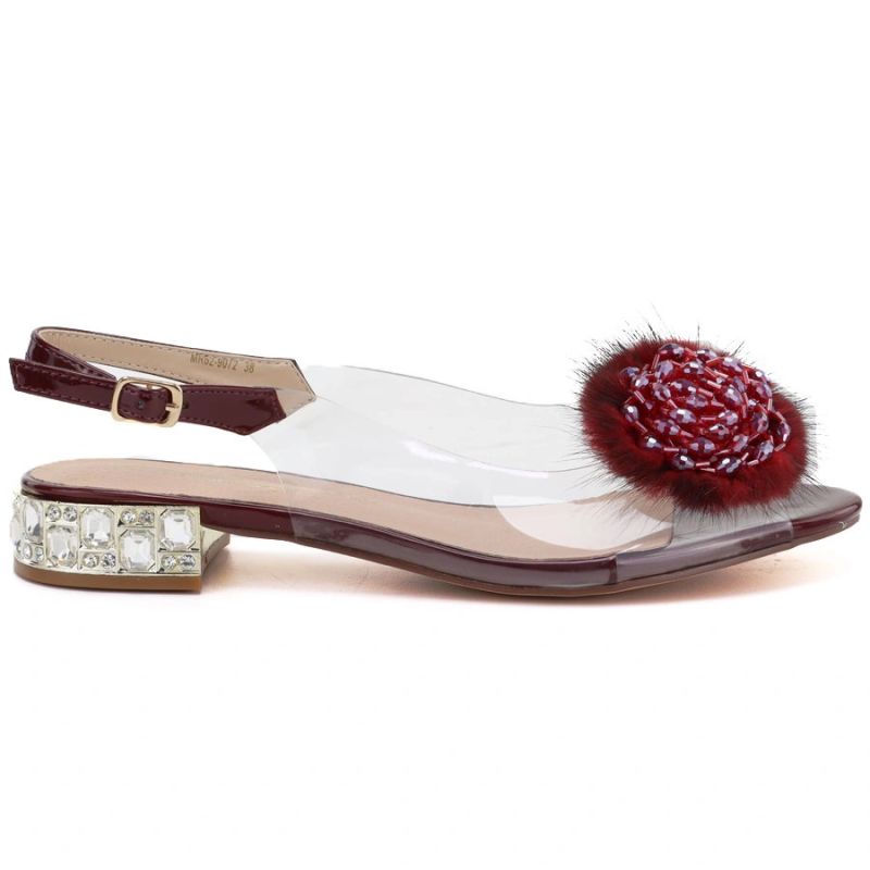 Women’s Transparent Embellished Sandals, Burgundy D&A MR62-9072