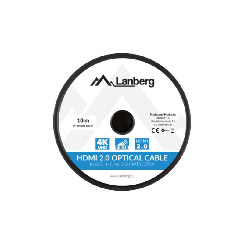 LANBERG HDMI CABLE LANBERG HDMI CABLE M/M V2.0 10M OPTICAL AOC BLACK CA-HDMI-20FB-0100-BK Kable i adaptery/Kable HDMI Your Sports Performance