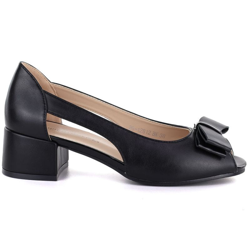 Open toe block heel pumps with bow, black, Potocki 12812 Potocki