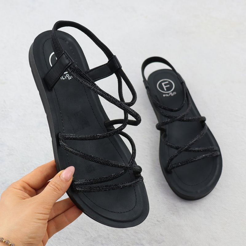 Women's Roman sandals with zircons, black Filippo DS6884 Footwear Your Sports Performance