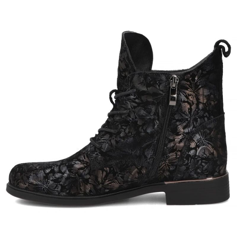 Women's leather ankle boots with floral pattern, black Filippo DBT8283