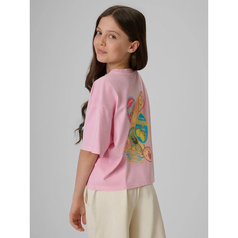 Girls' boxy T-shirt with print 4F 4FJRAW26TTSHF4324-056S