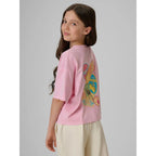 Girls' boxy T-shirt with print 4F 4FJRAW26TTSHF4324-056S