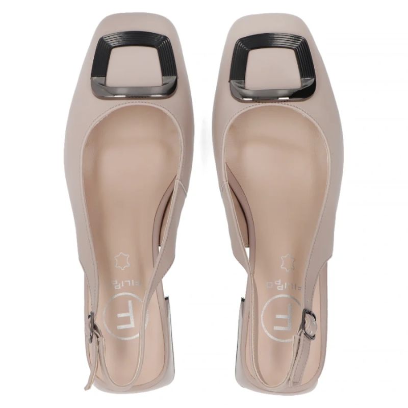 Leather pumps with block strap, beige, Filippo DP6183 Rieker