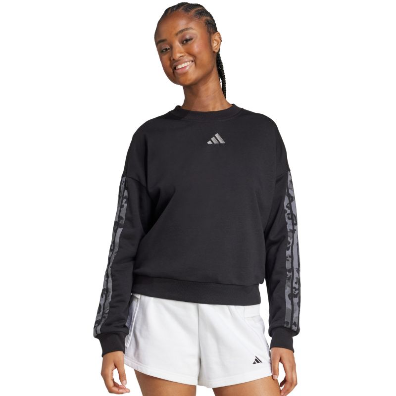 Women's adidas Animal Print 3-Stripes French Terry Sweatshirt Black JM1835 In preparation Adidas