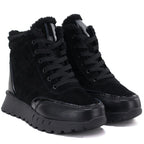 Black women’s leather platform ankle boots Jezzi 26BT17-488