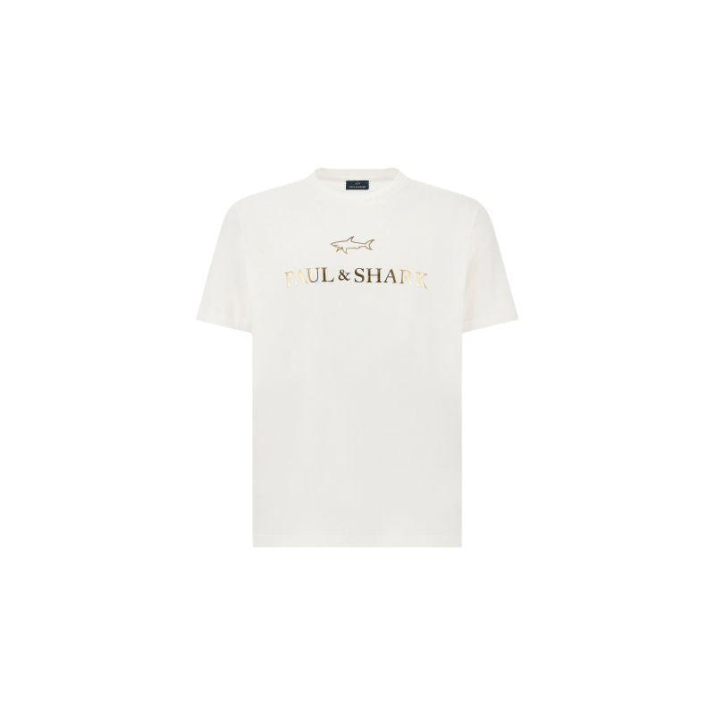 Paul&Shark Men's Cotton T-shirt White and Gold 99311007-10E - Classic Cut, Logo