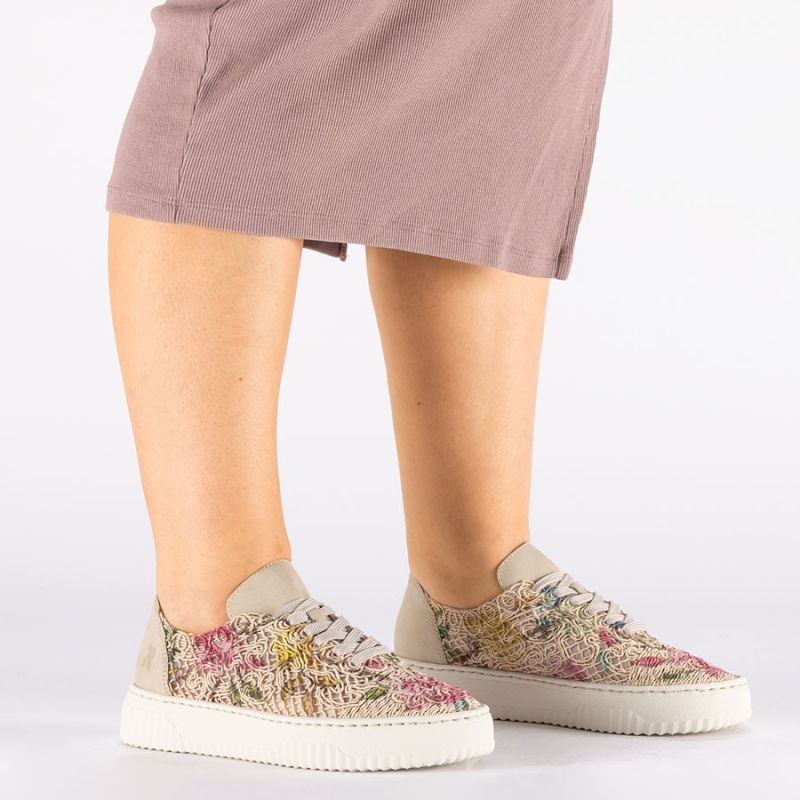 Women's openwork shoes with flowers, beige, Rieker N9919-91 Rieker