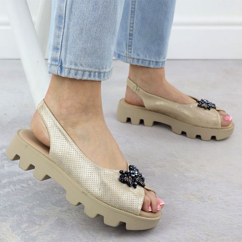Women's perforated metallic gold platform sandals Potocki SZ12610 Footwear Your Sports Performance