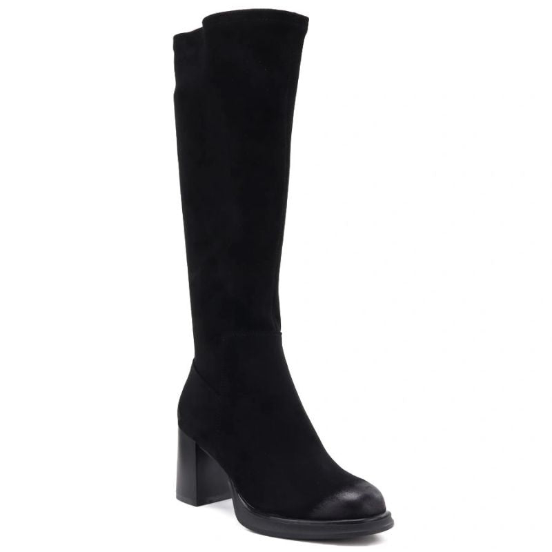 Women’s black faux suede heeled boots Potocki SZ12849
