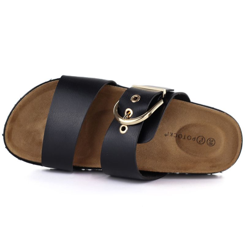 Women's black flip-flops with buckle Potocki 54325 Potocki