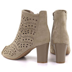 Women's openwork suede high-heeled ankle boots in beige Jezzi ASA283-8 To be categorized Your Sports Performance