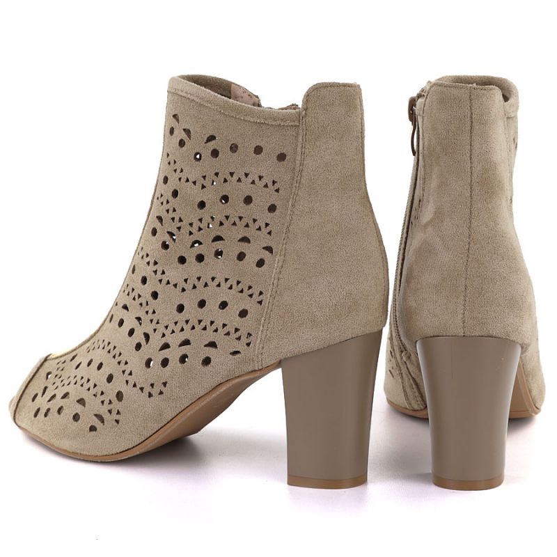 Women's openwork suede high-heeled ankle boots in beige Jezzi ASA283-8 To be categorized Your Sports Performance