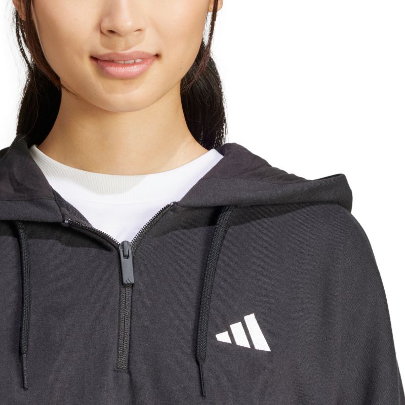 Women's adidas Essentials 3-Stripes French Terry Quarter-Zip Hoodie Black JN1956 In preparation Adidas