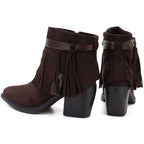 Women's insulated cowboy boots with fringes, chocolate M.Daszyński