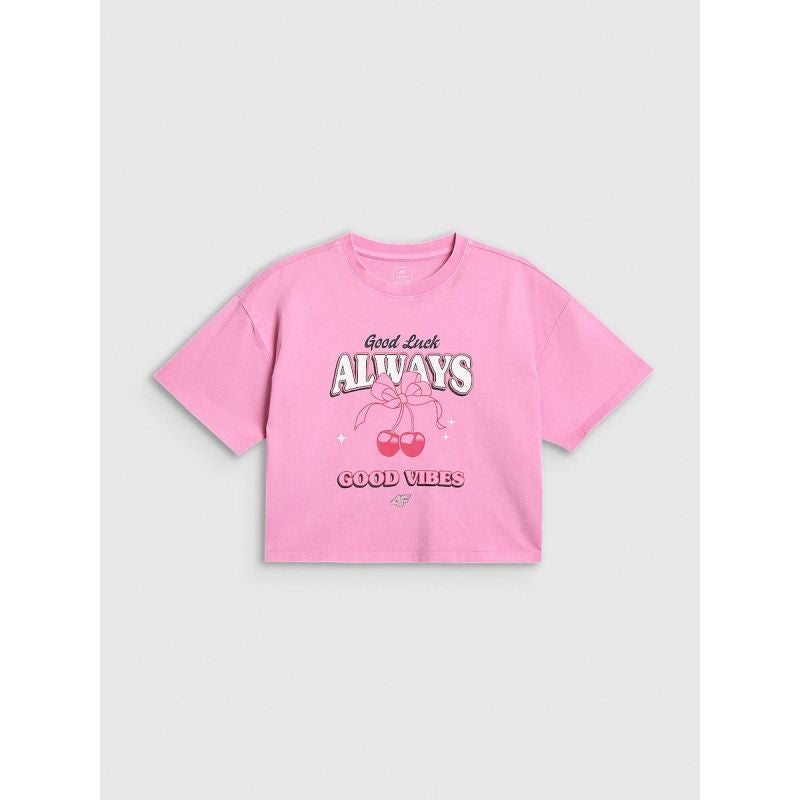 Girls' boxy T-shirt with print 4F 4FJRAW26TTSHF4239-56S